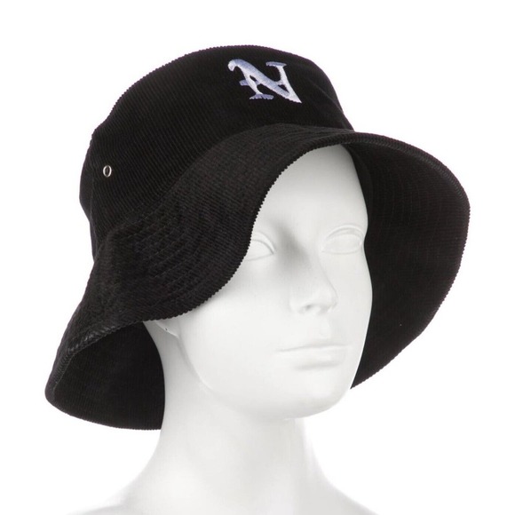 NAHMIAS Corduroy Bucket Hat Size One Size Black Cotton Logo Letter Embroidered - Picture 6 of 6